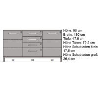 Esszimmer Sideboard Massivholz 180 cm mit Sockel Wildeiche wei&szlig; ge&ouml;lt