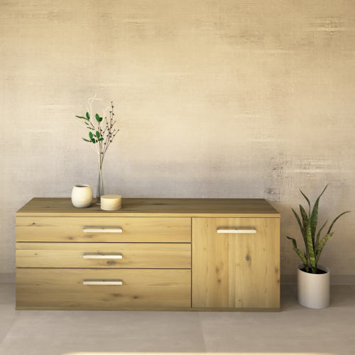 LINO Sideboard 180 cm mit 3 Schubladen Massivholz Wildeiche weiß geölt