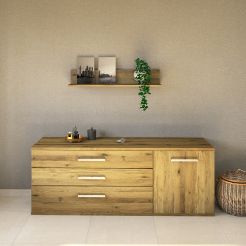 LINO Sideboard 180 cm mit 3 Schubladen Massivholz Wildeiche