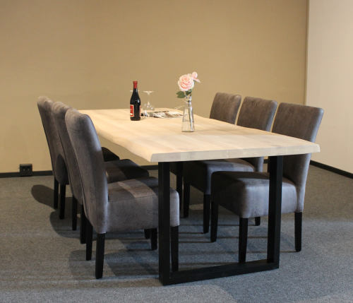 Wildeiche Esstisch mit Baumkante - White-Washed 160 x 90 cm