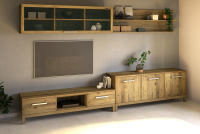 Moderne Massivholz TV-Wohnwand mit H&auml;ngevitrine