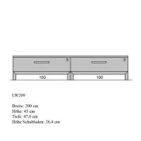 Langes Massivholz TV-Lowboard zwei Schubladen - Tiefe 47,6 cm