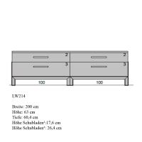 Langes Massivholz TV-Lowboard vier Schubladen - Tiefe 60,4 cm