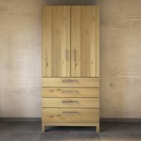 Moderner Wohnzimmer-Schrank Massivholz - Tiefe 47,6 cm Wildeiche weiß geölt